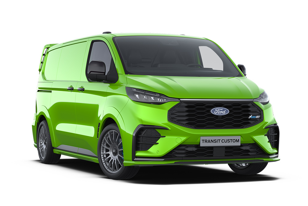 Grønn Ford Transit Custom MS-RT varebil